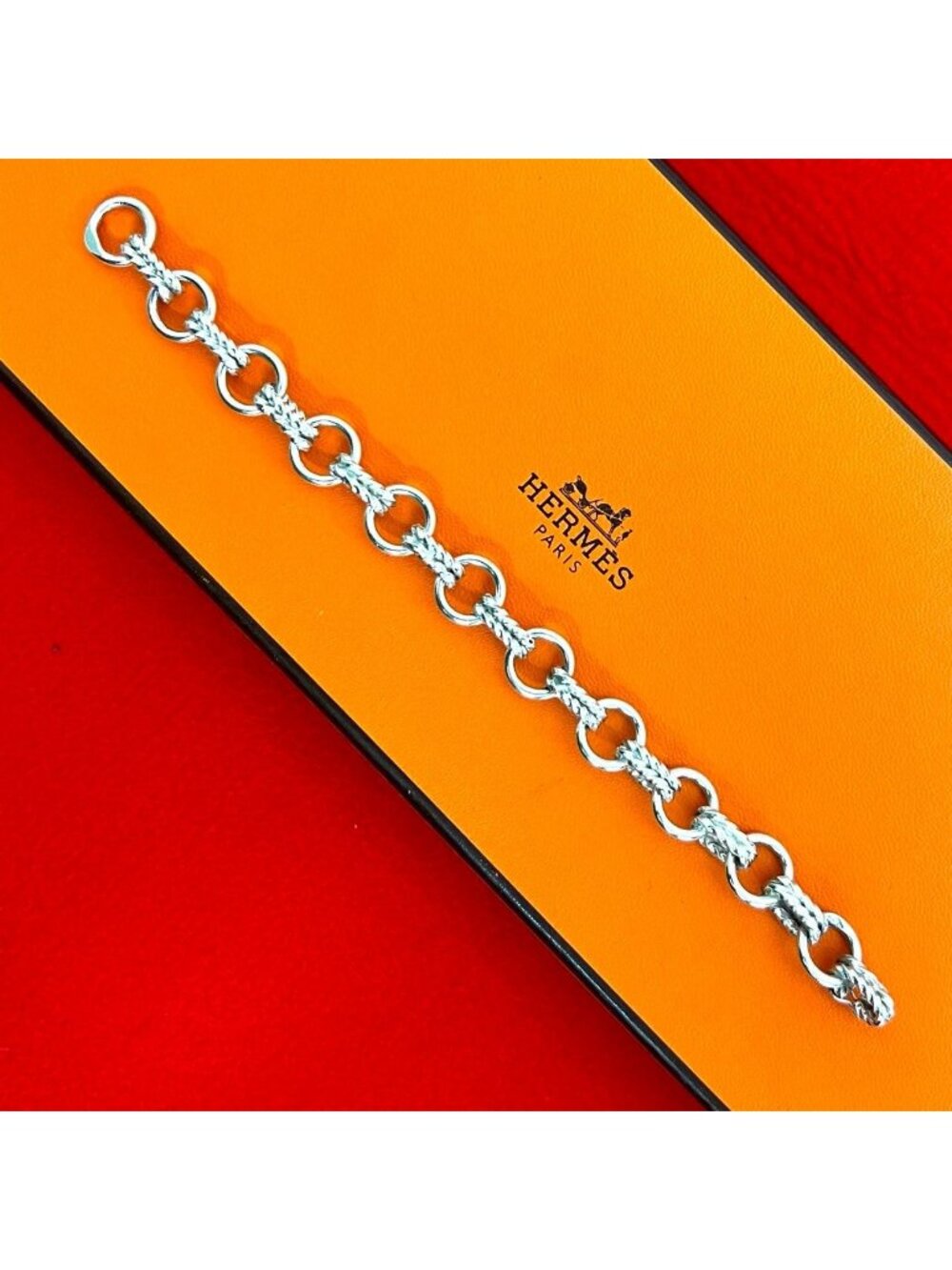 Hermes Vintage Silver 800 Chain Bracelet Bangle